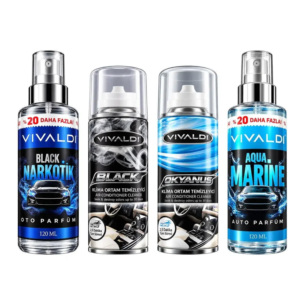 Vivaldi Araç Koku Seti: Klima Koku Bombası 150 ml, Oto Parfüm 120 ml
