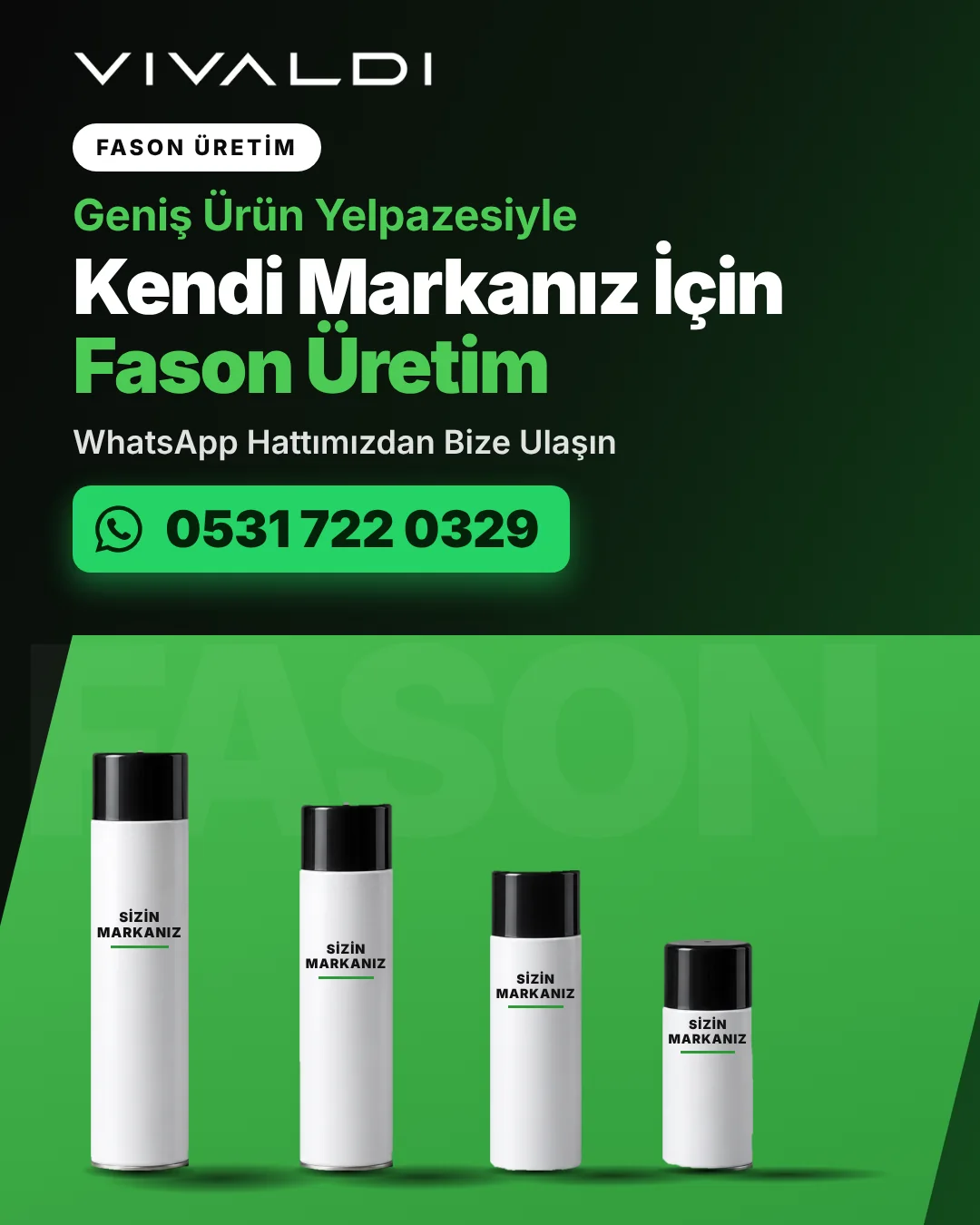 Geniş ürün yelpazesiyle kendi markanız için fason üretim. WhatsApp hattımızdan bize ulaşın: 0531 722 0329